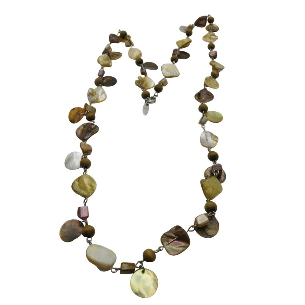 Natural Shell  Wood Beaded Necklace NY & CO Boho Vacation Beach Ocean